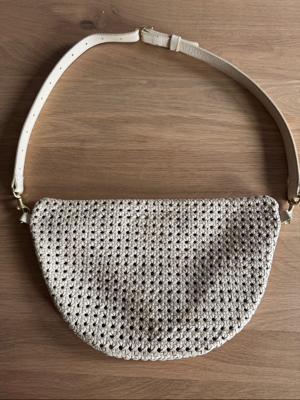 Woven Cream Crossbody/Fanny Bag with Front Zip and Adjustable Strap - Picture 3 of 5